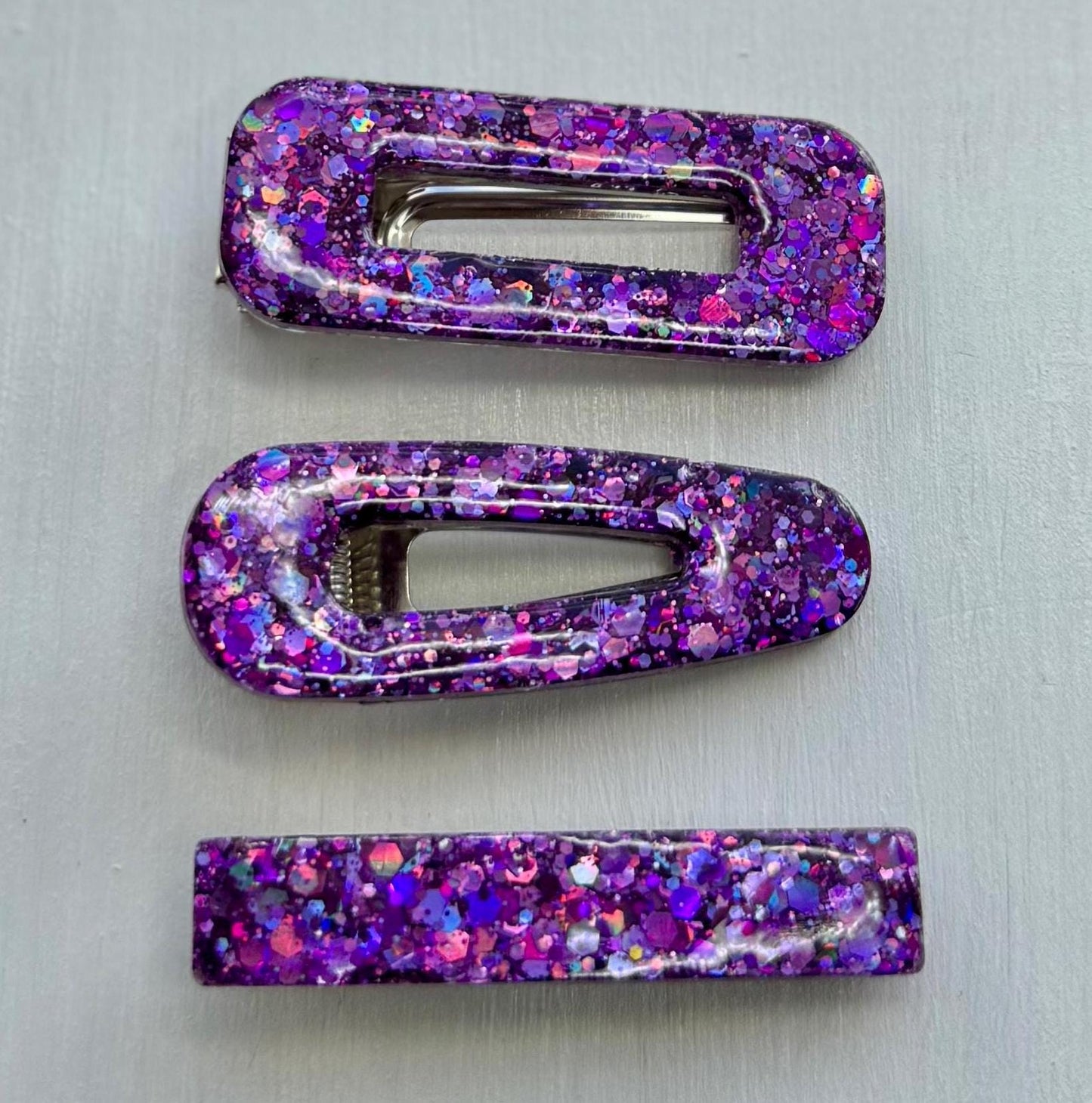 Purple haze glitter resin barrettes set of 2 – handmade sparkly hair clips