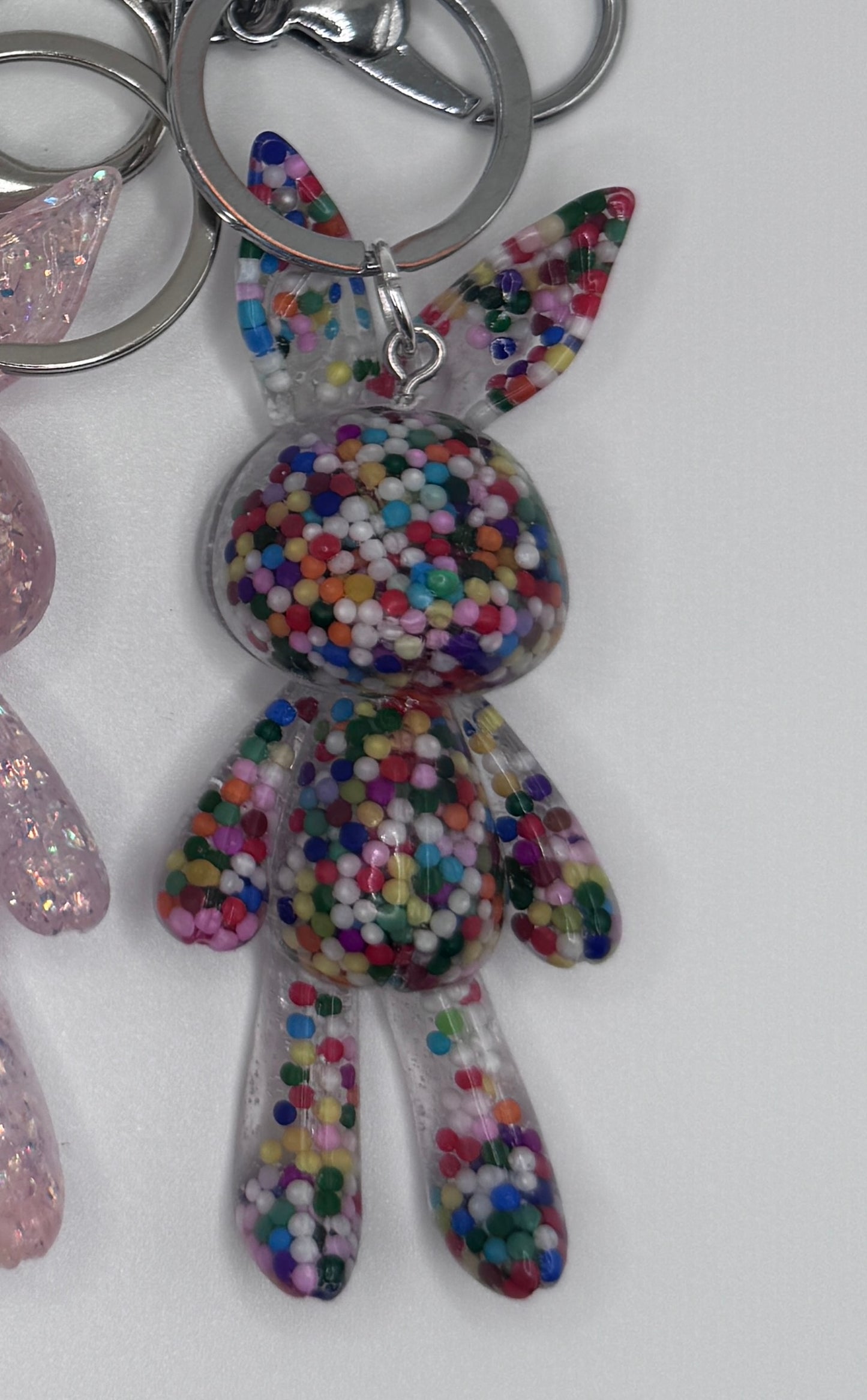 Handmade Resin Bunny Bag Charm | Cute Glitter Keychain Accessory for Purses, Backpacks & Gifts