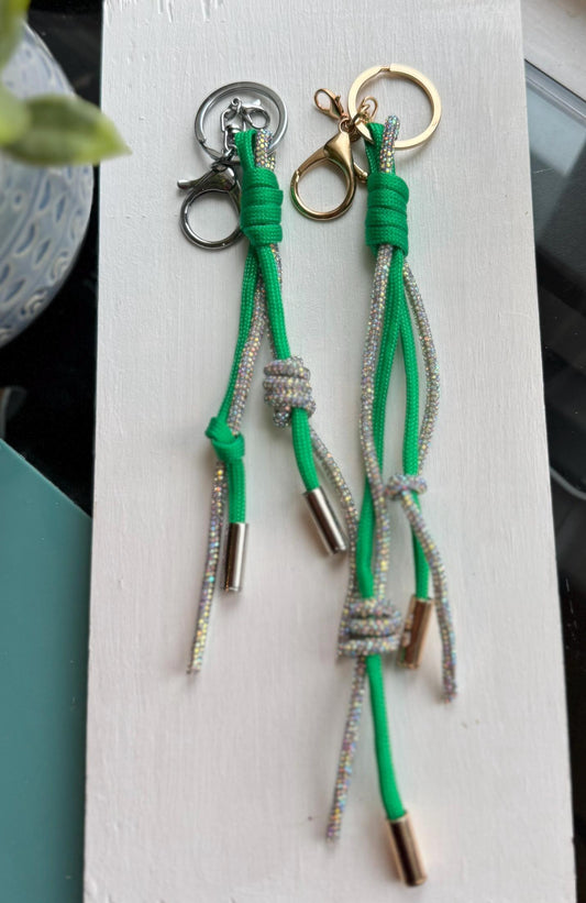 Green Sparkly Bag Charm – handmade green rhinestone accessory