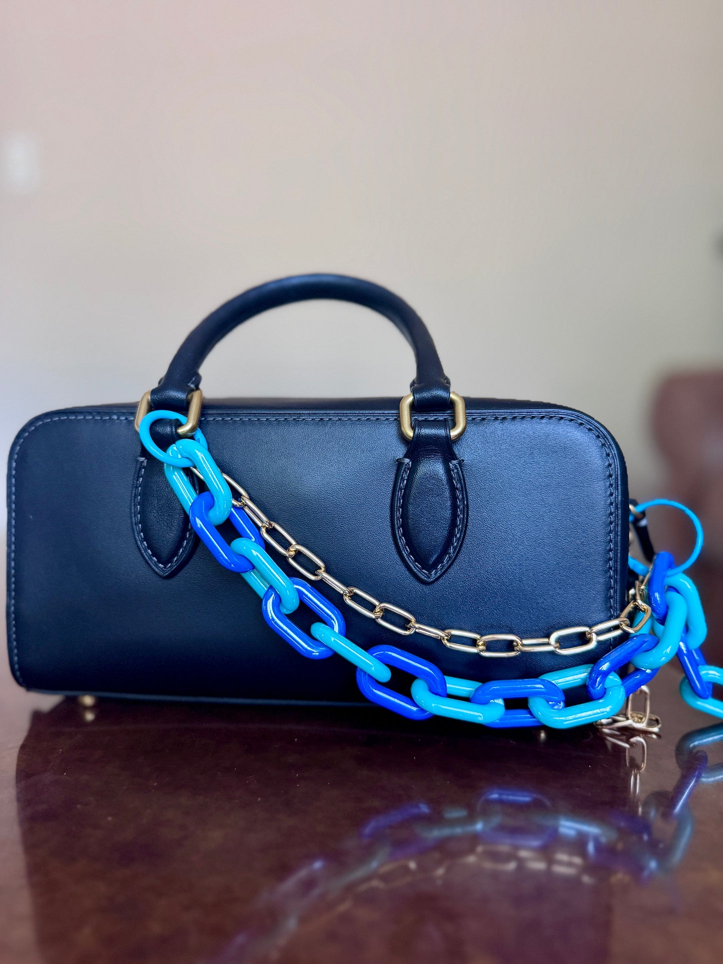Colorful Link Bag Charm & Gold Tone Chain (12in)