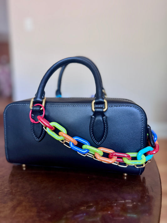 Colorful Link Bag Charm & Gold Tone Chain (12in)