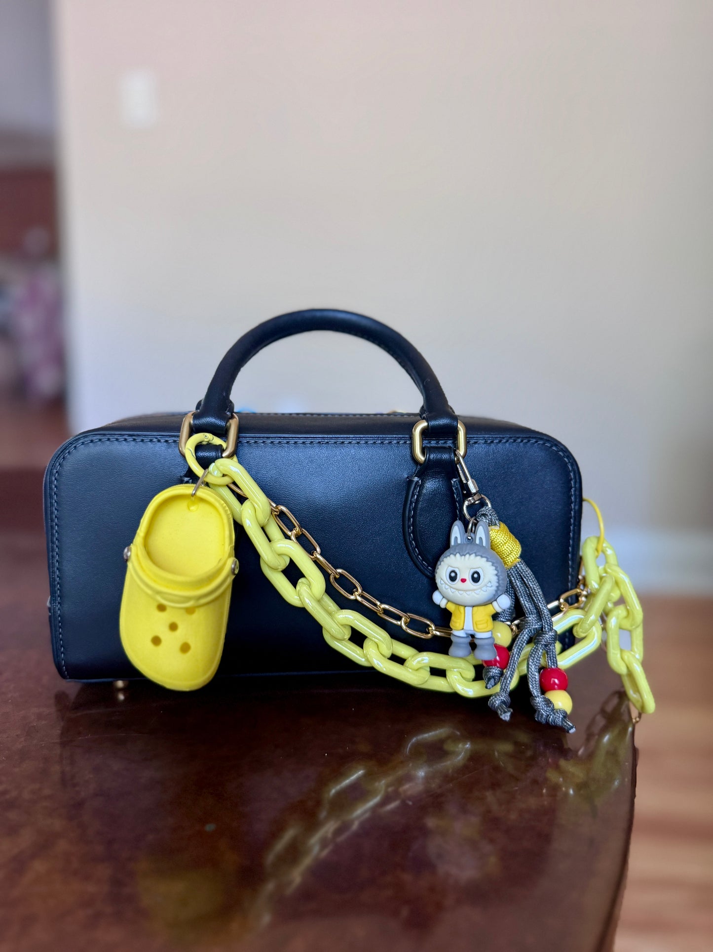 Colorful Link Bag Charm & Gold Tone Chain (12in)
