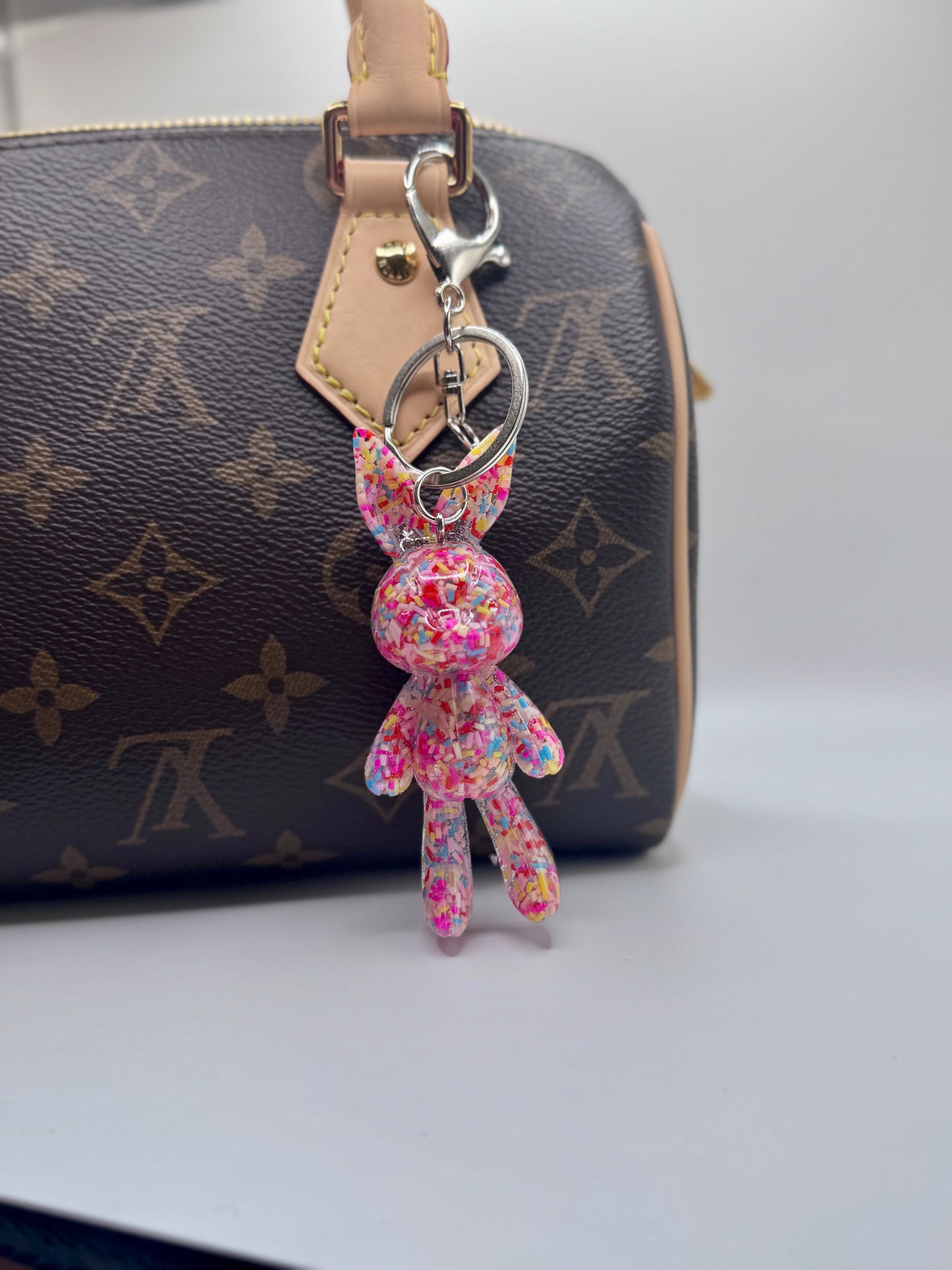 Handmade Resin Bunny Bag Charm | Cute Glitter Keychain Accessory for Purses, Backpacks & Gifts