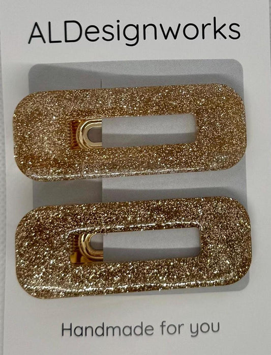 Golden Glitter Barrettes Set of 2
