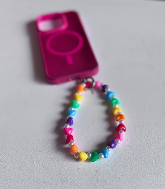 Photo of Rainbow Heart Beaded Phone Wristlet – Colorful Phone Charm Strap for Hands-Free Convenience