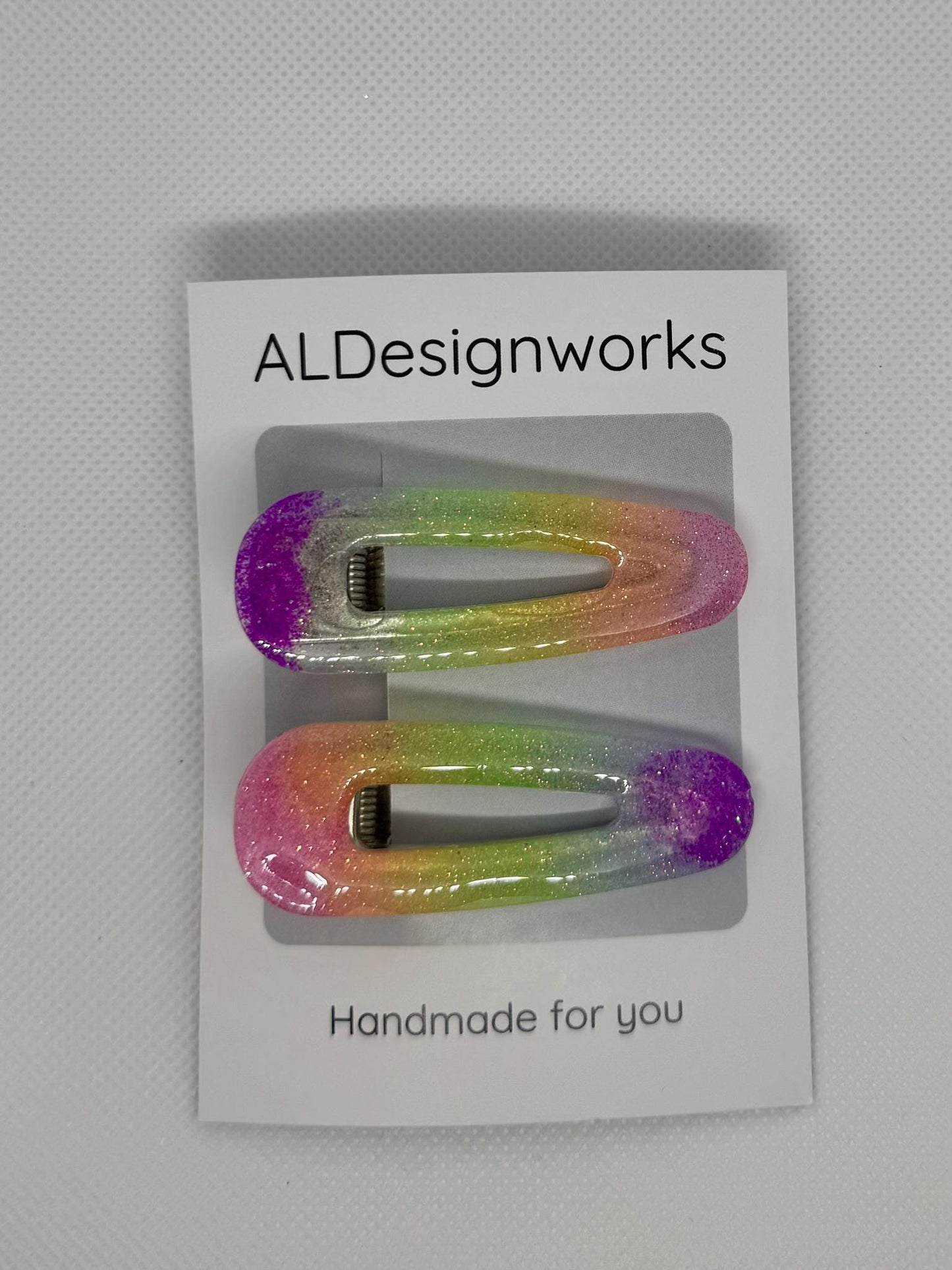 Pastel rainbow glitter resin barrettes set of 2 – handmade sparkle hair clips