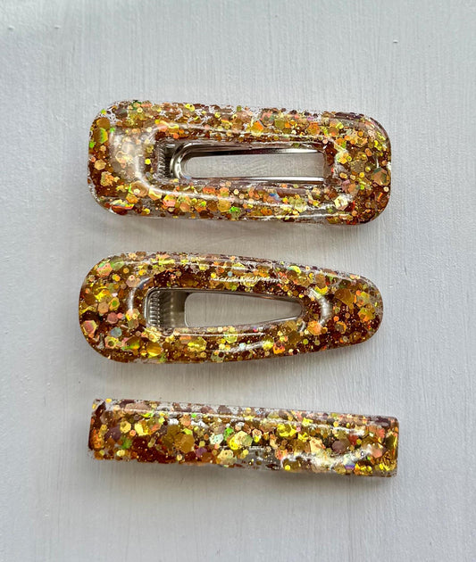Yellow glitter resin barrettes set of 2 – handmade sparkly hair clips