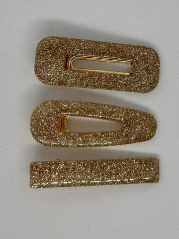 Golden glitter resin barrettes set of 2 – handmade sparkly hair clips