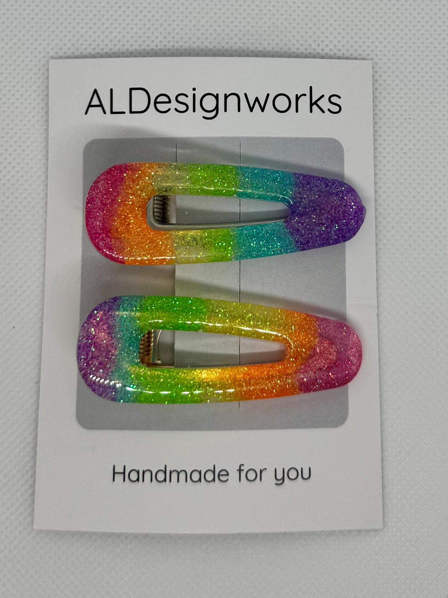 Rainbow resin glitter barrettes set of 2 – handmade colorful sparkly hair clips