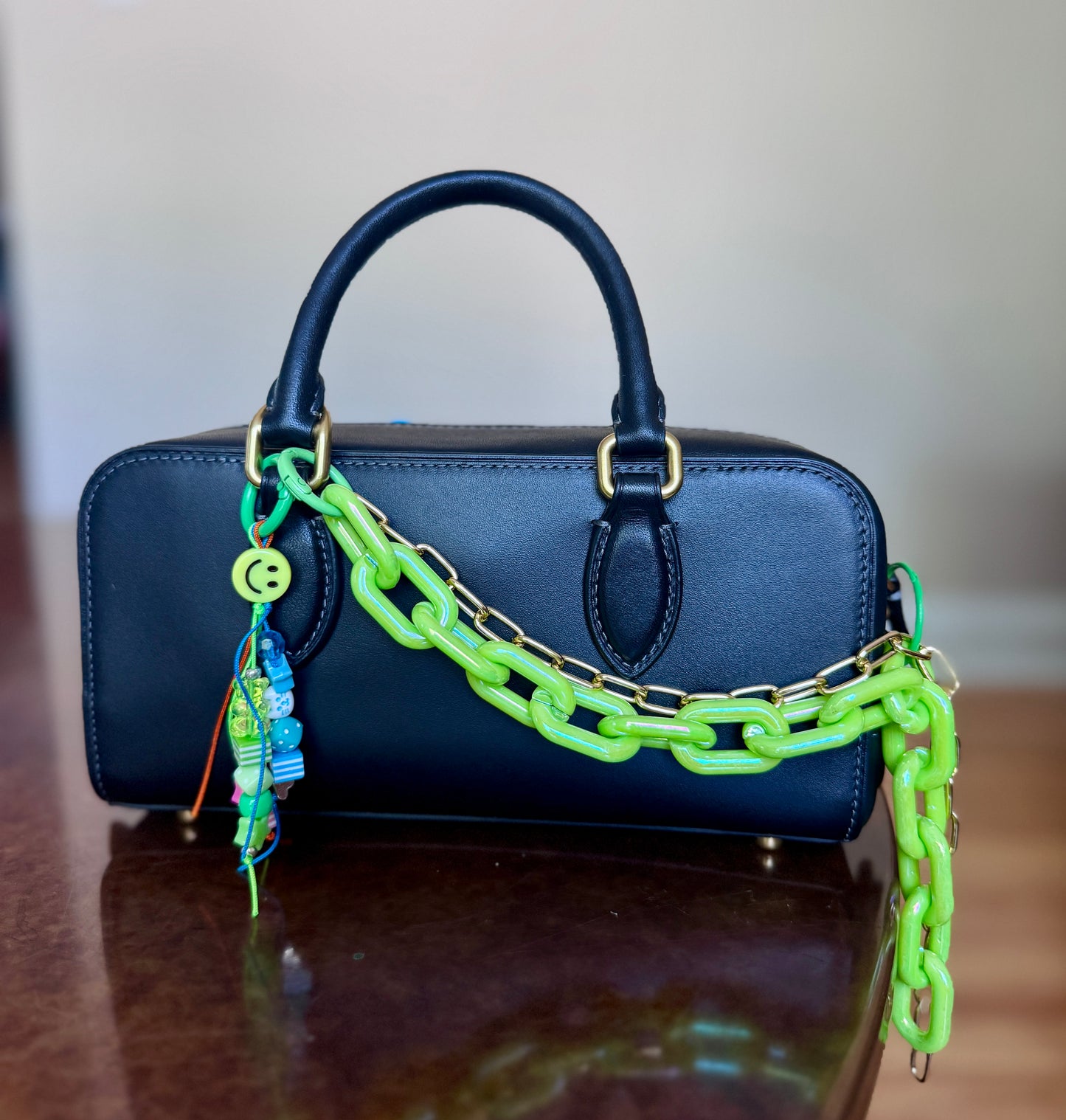 Colorful Link Bag Charm & Gold Tone Chain (12in)