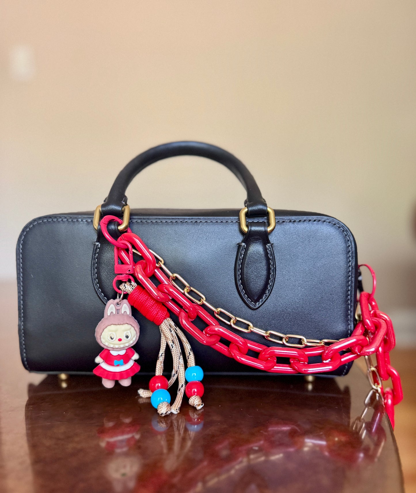 Colorful Link Bag Charm & Gold Tone Chain (12in)