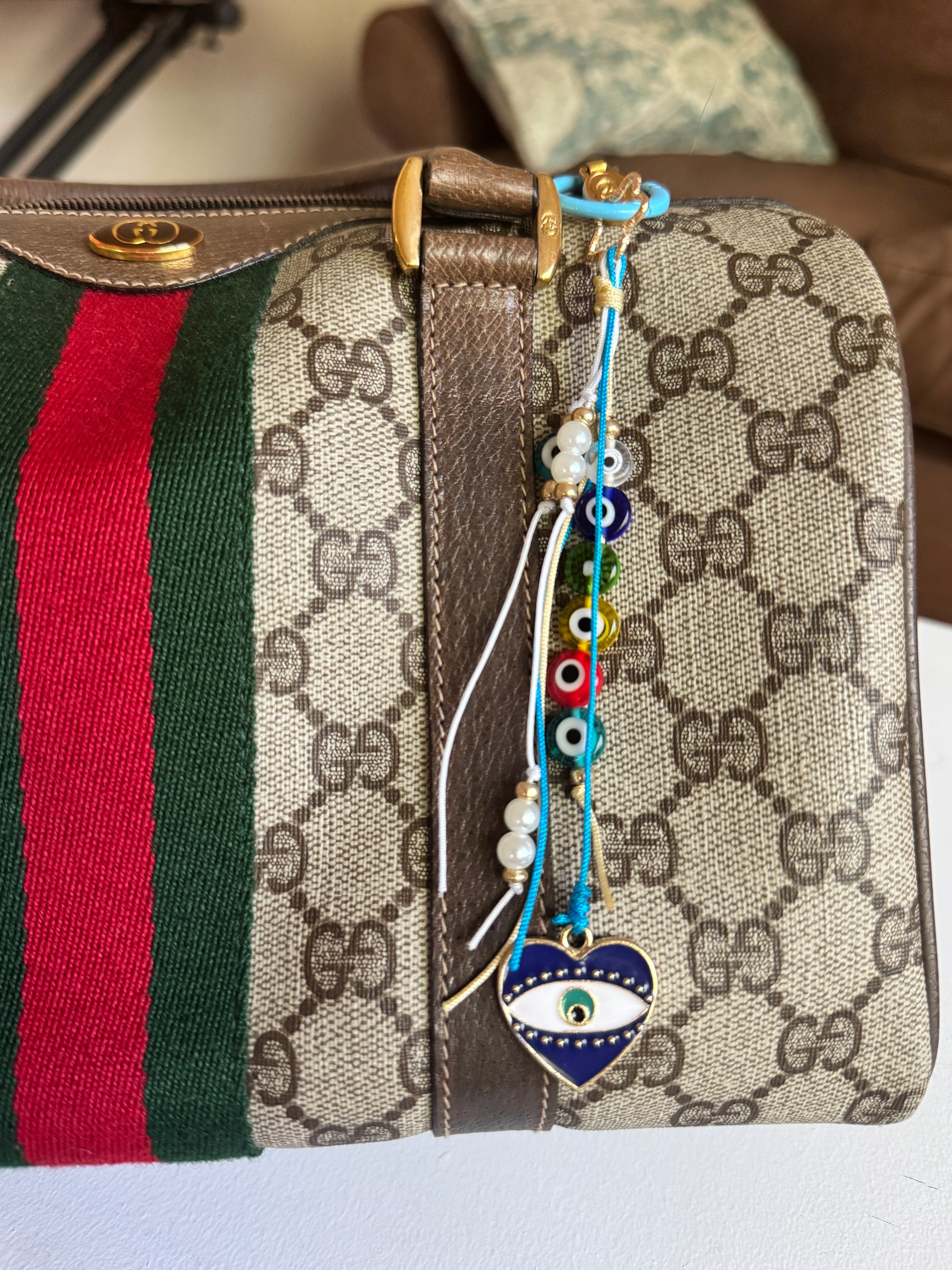 Evil eye and Hamsa bag charm keychain – handmade protective accessory