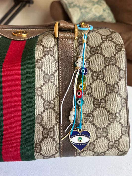 Evil eye and Hamsa bag charm keychain – handmade protective accessory