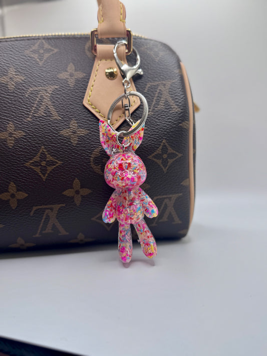 Handmade Resin Bunny Bag Charm | Cute Glitter Keychain Accessory for Purses, Backpacks & Gifts