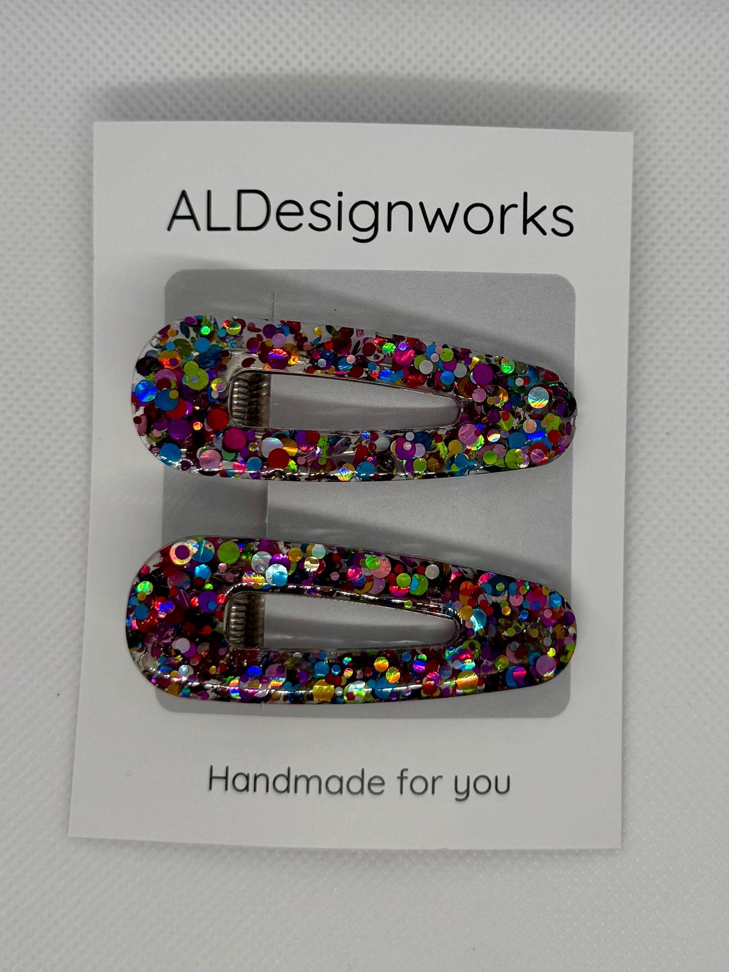 Disco glitter resin barrettes set of 2 – handmade multicolor sparkly hair clips