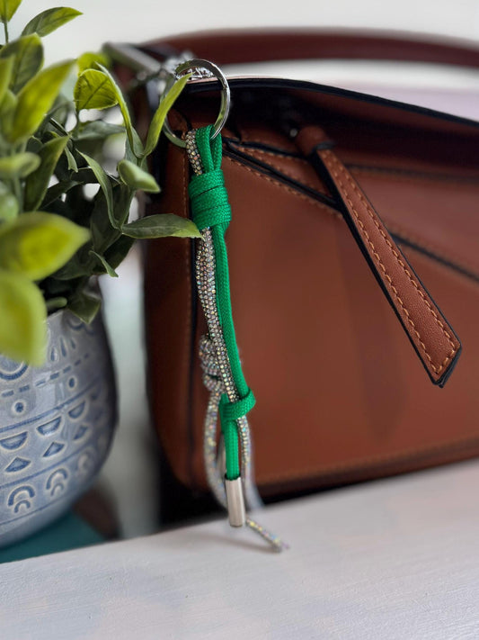Green Sparkly Bag Charm – handmade green rhinestone accessory